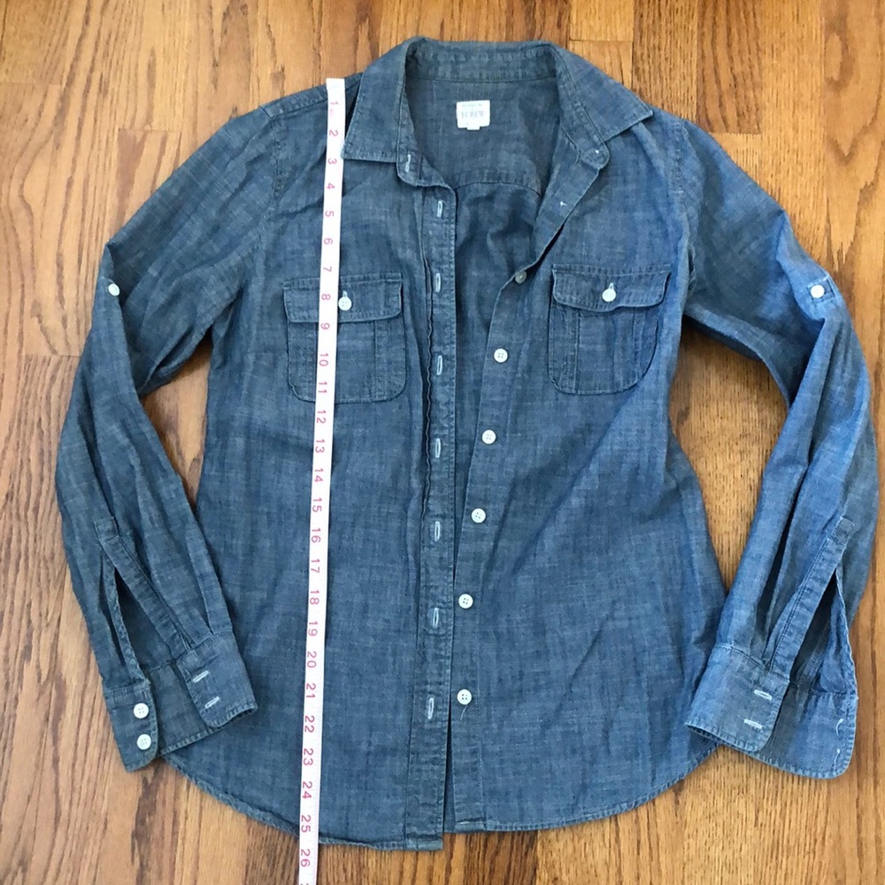 Jcrew “the Perfect Fit” Blue Denim Cotton Long Sleeve Button Up Size Xs